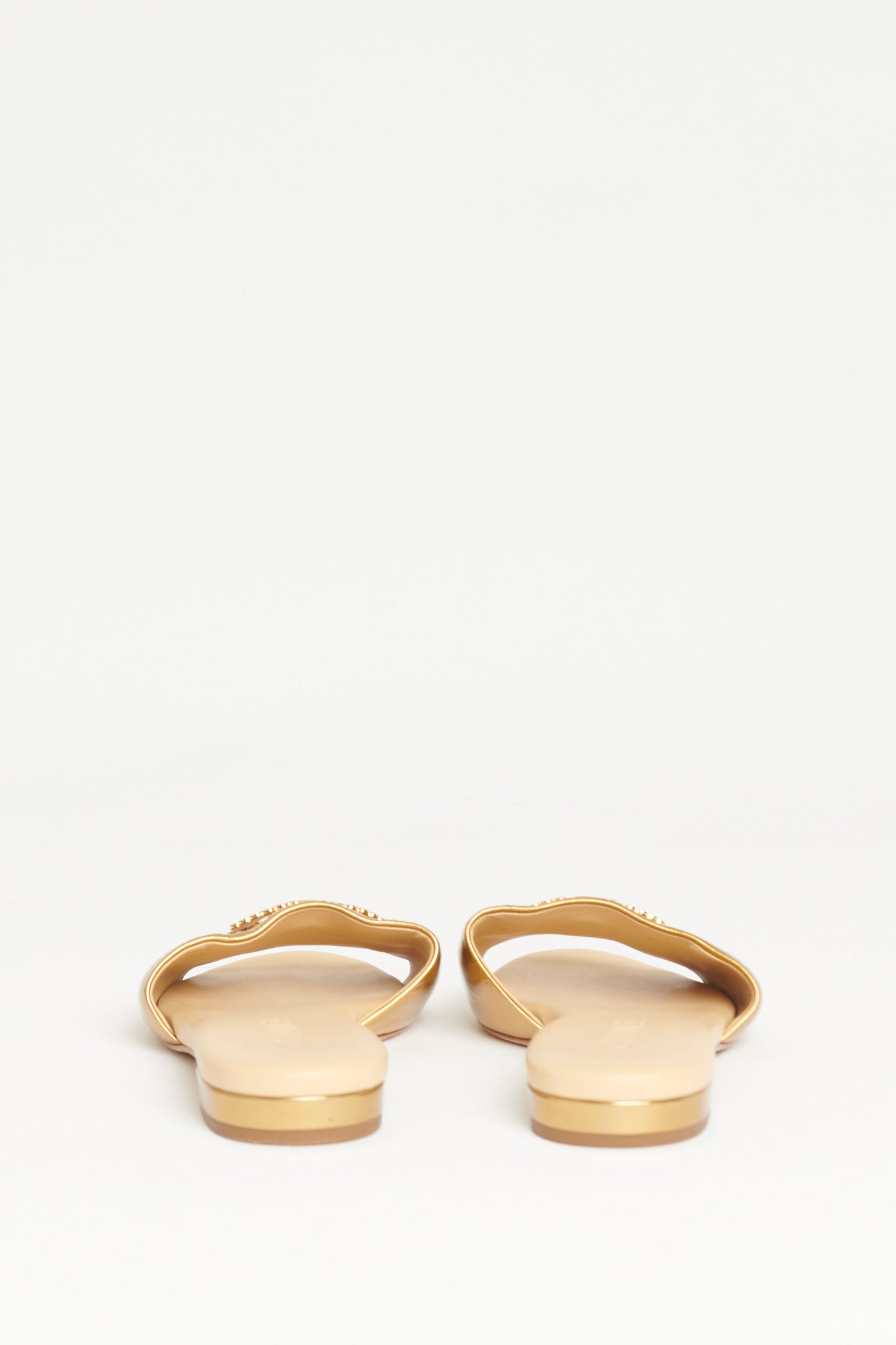Gold Metallic Leather Preowned Slip On CC Sandals