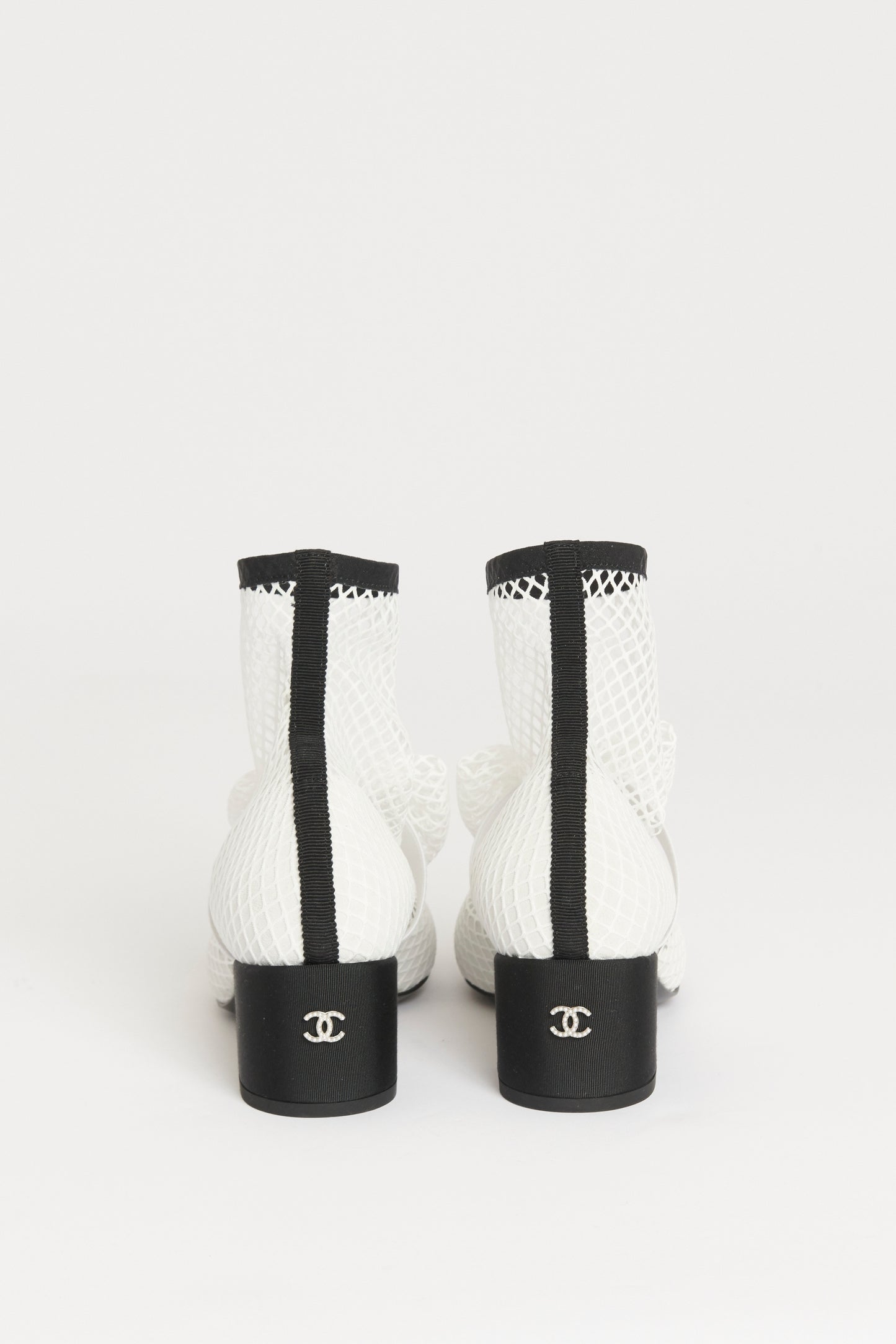 2023 White Mesh Preowned Slip On Bow Ankle Boots