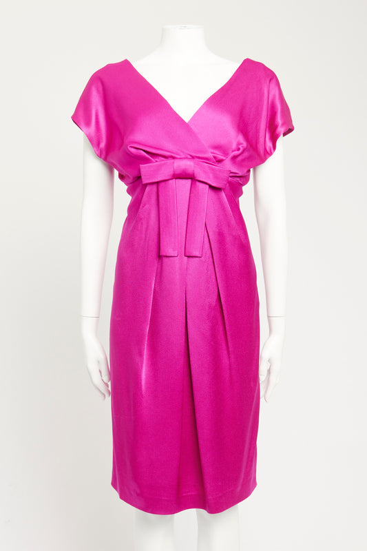 Pink Acetate Blend Preowned Bow Knee Length Dress