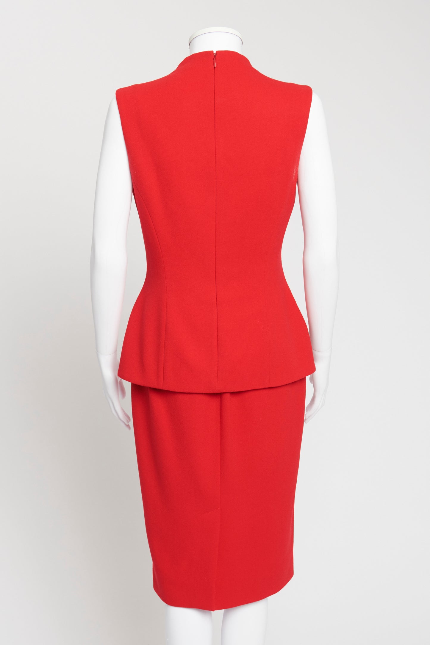 Red Wool Peplum Knee-Length Dress