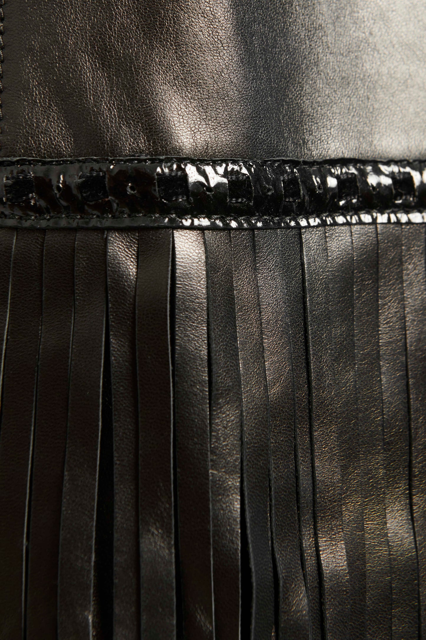 Black Leather Fringed Preowned Mini Dress