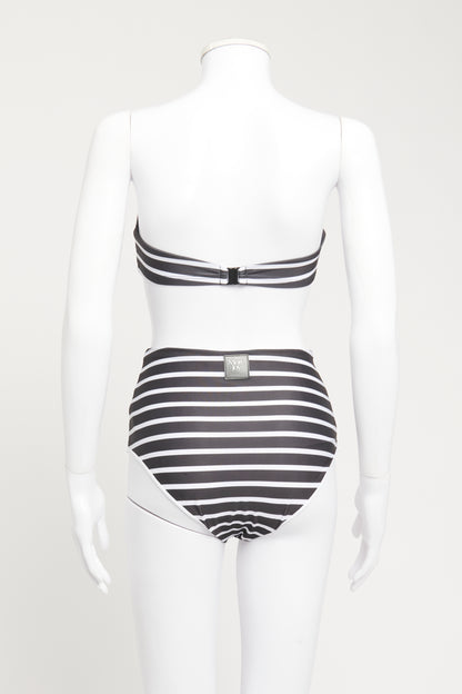 More Joy Black and White Breton High Waist Preowned Bandeau Bikini