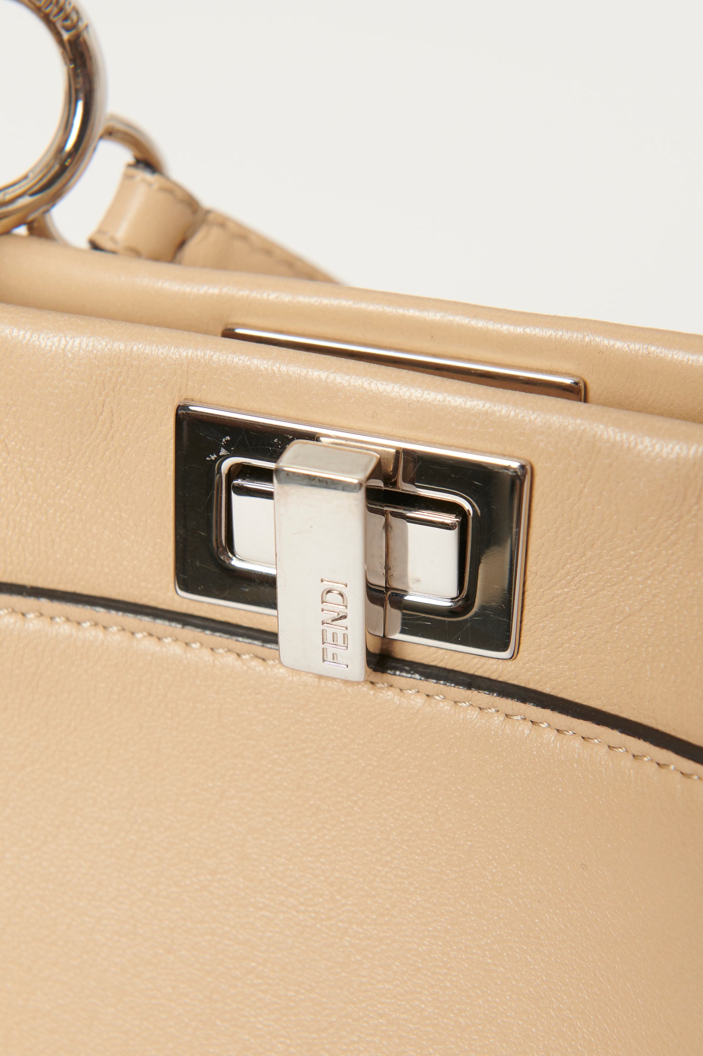 Beige Leather Preowned Peekaboo Mini Top Handle Bag