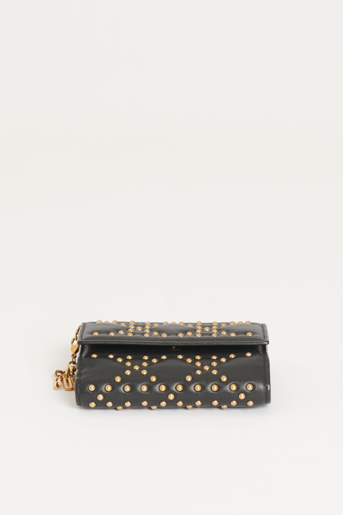 Black Leather Lady Dior Studded Wallet Preowned Purse