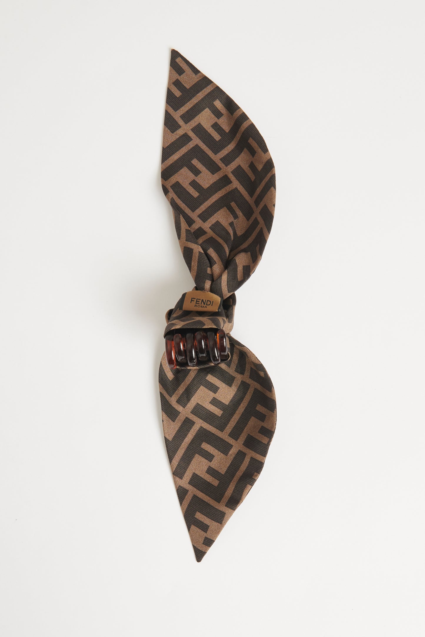 Brown Logo Preowned Silk Bow Fastener