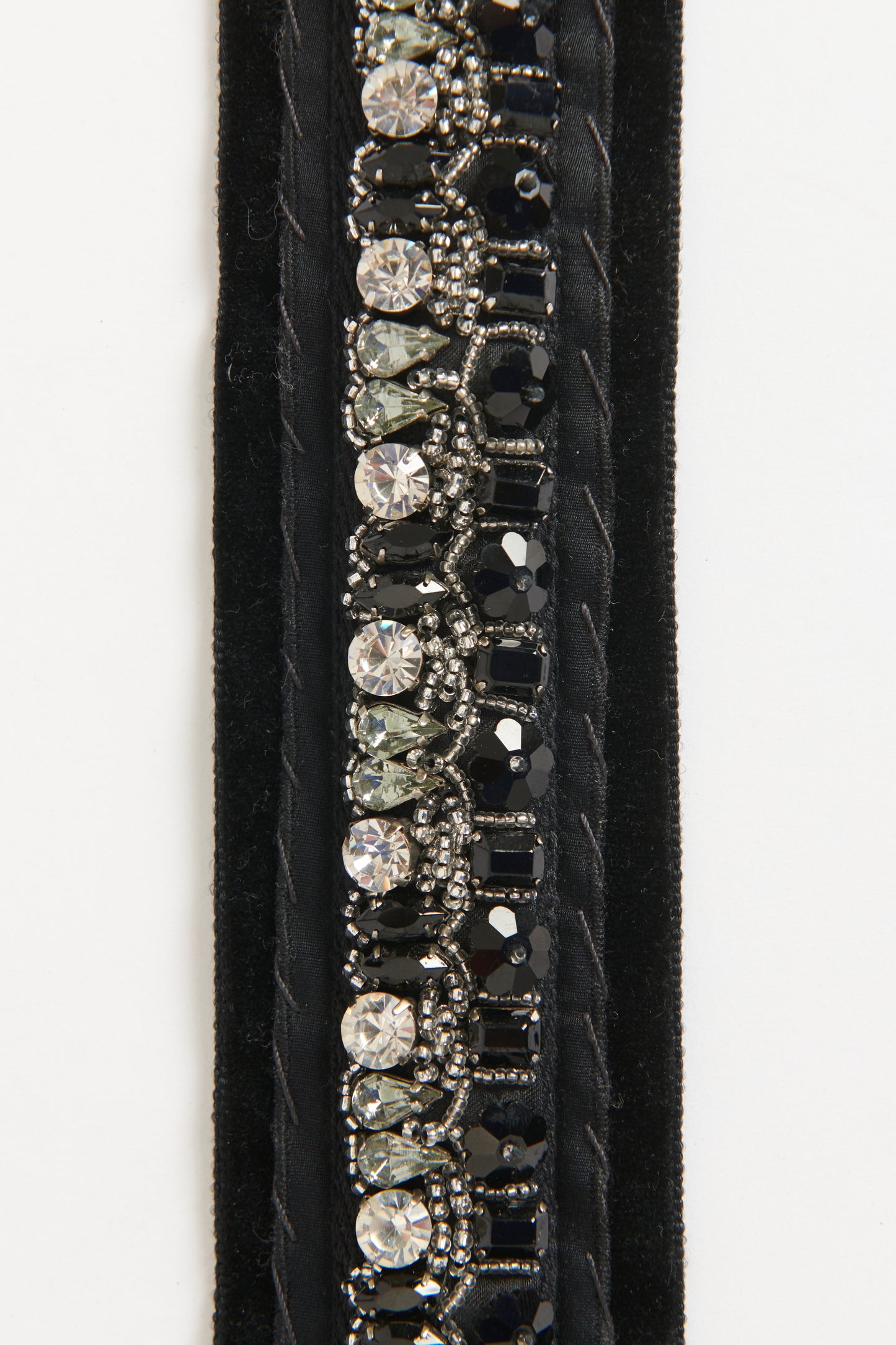 Black Velvet Preowned Belt With Crystal Applique