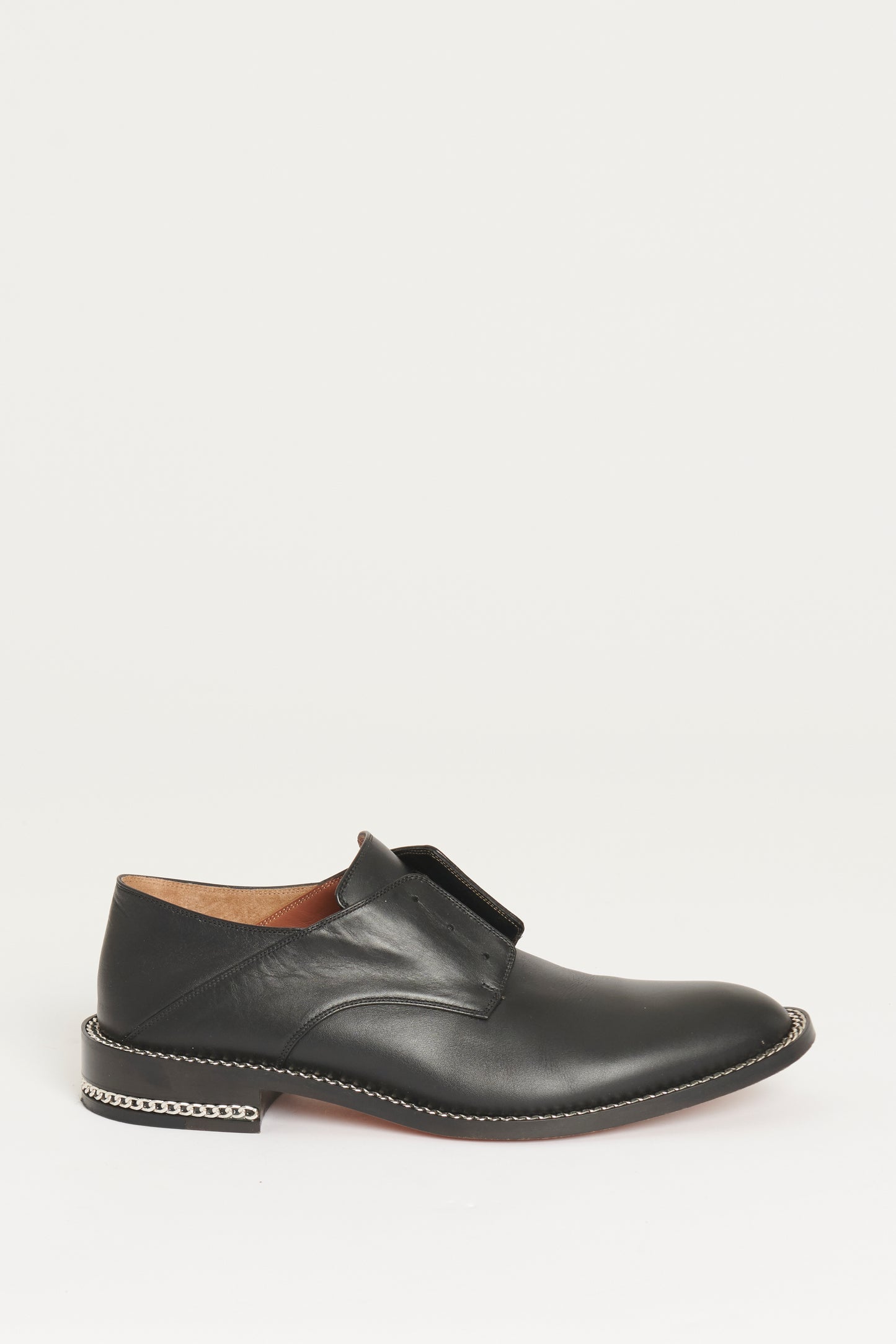 Black Calfskin Preowned Laceless Chain Oxfords