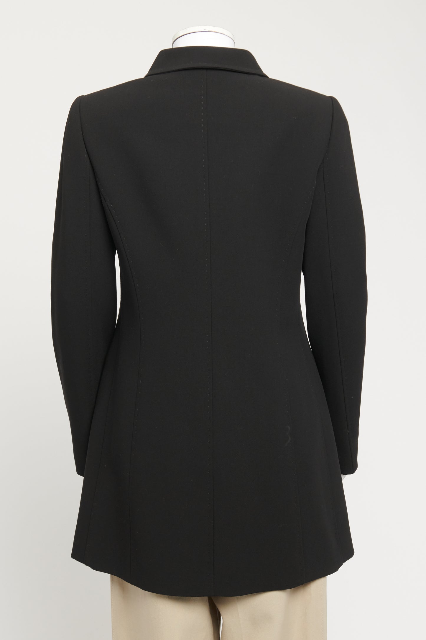 Black Double-Breasted Preowned Coat With Polka Dots Print Lining