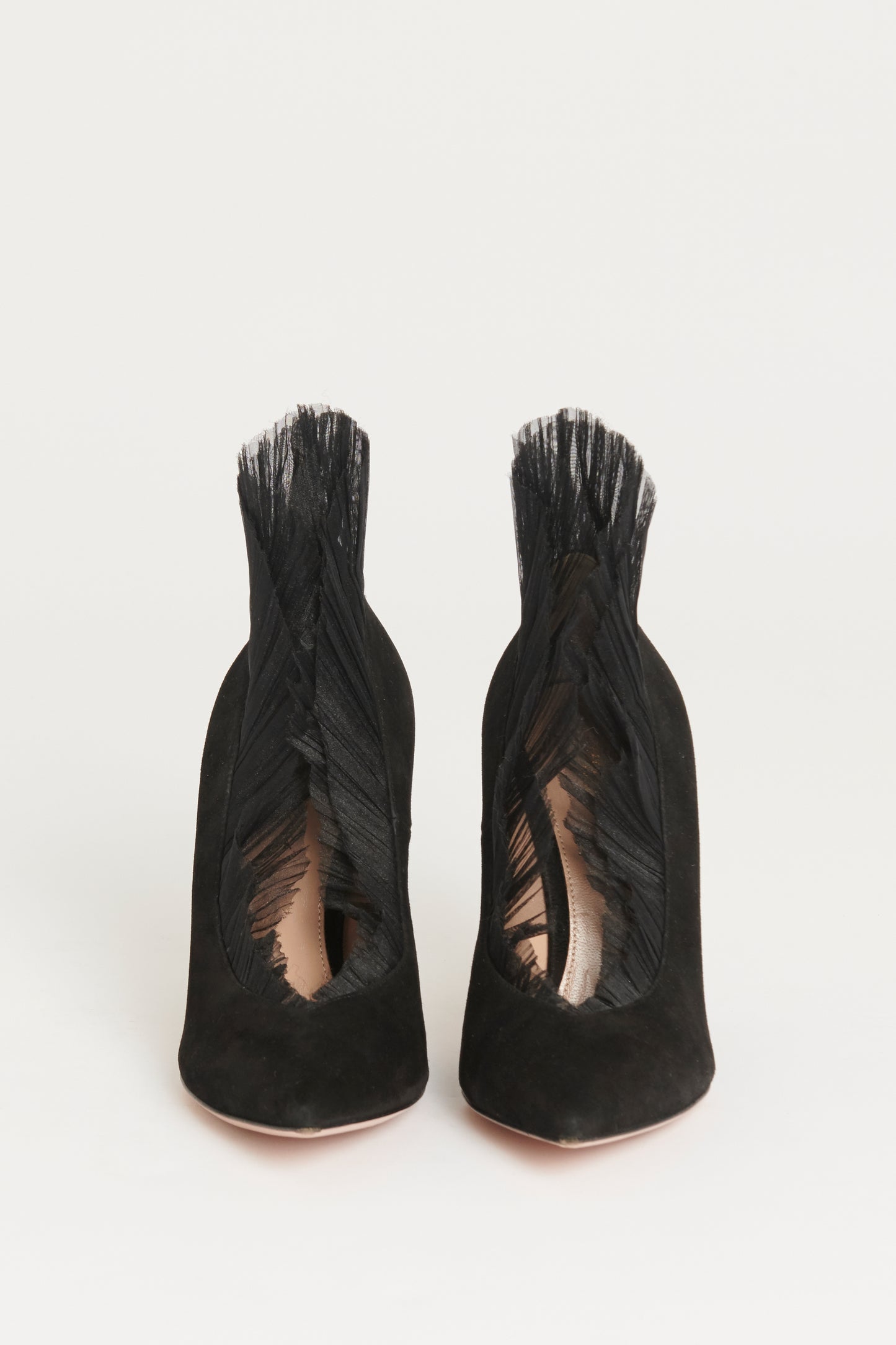 Black Suede Divine 105 With Tulle Detail Preowned Heels