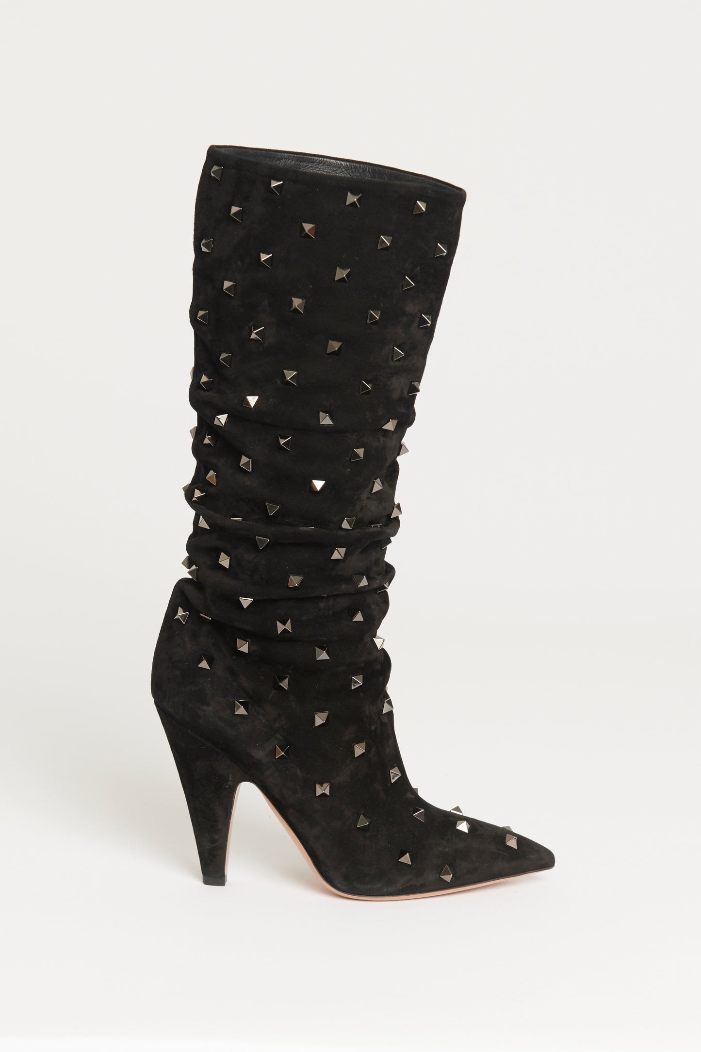 Black Suede Slouchy Rockstud Preowned Boots
