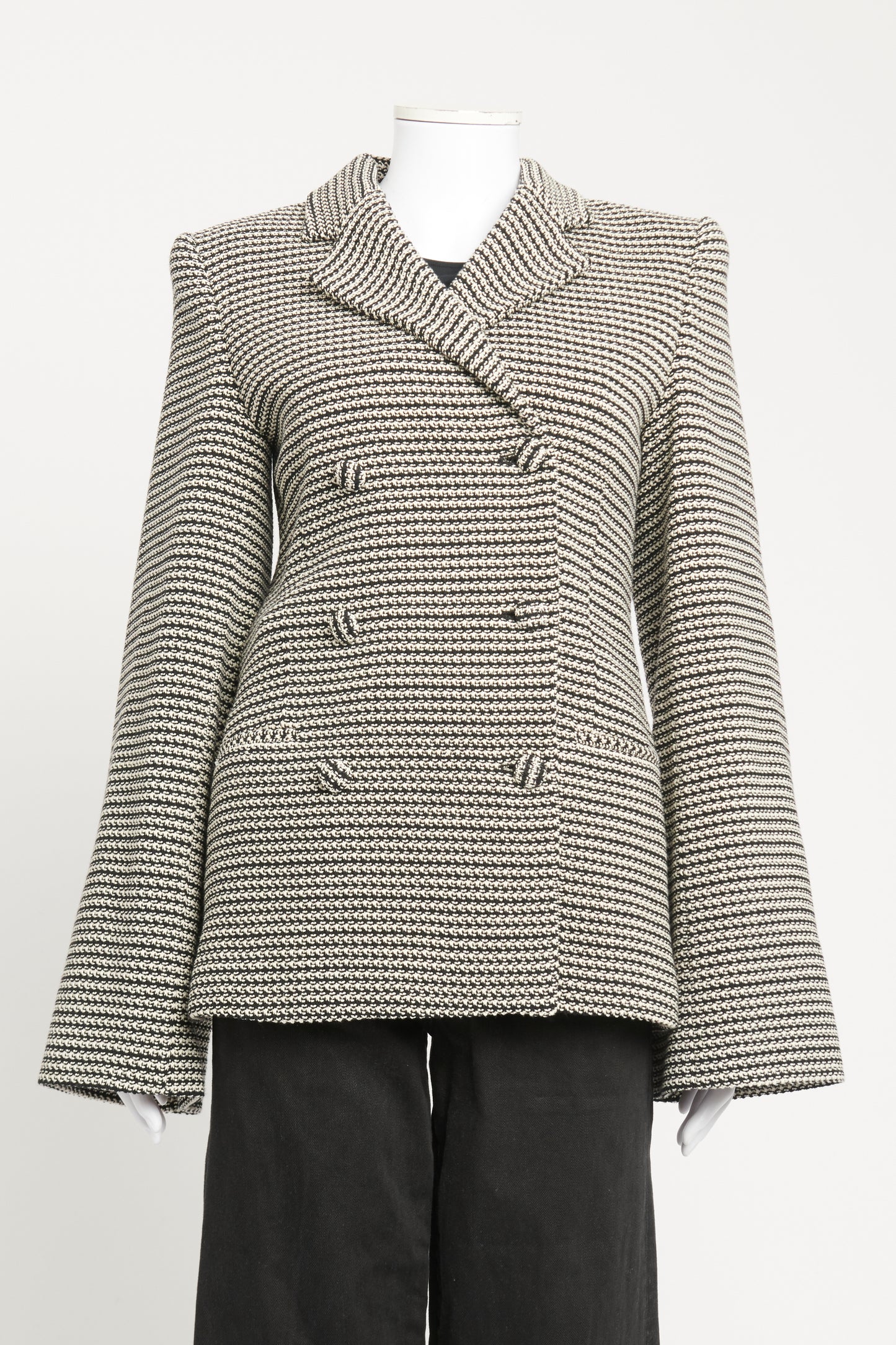 Black And White Preowned Knitted Oversize Blazer