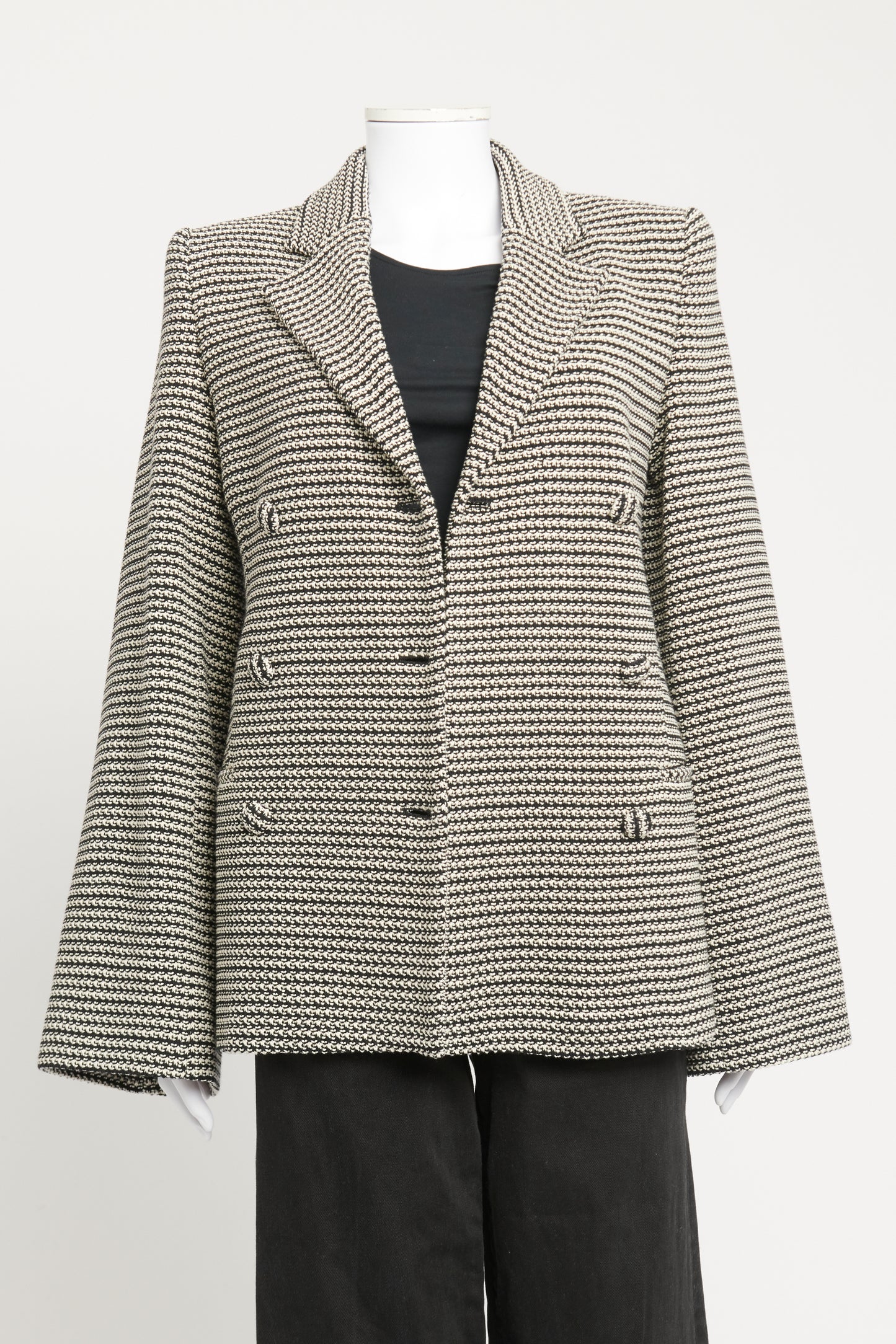 Black And White Preowned Knitted Oversize Blazer