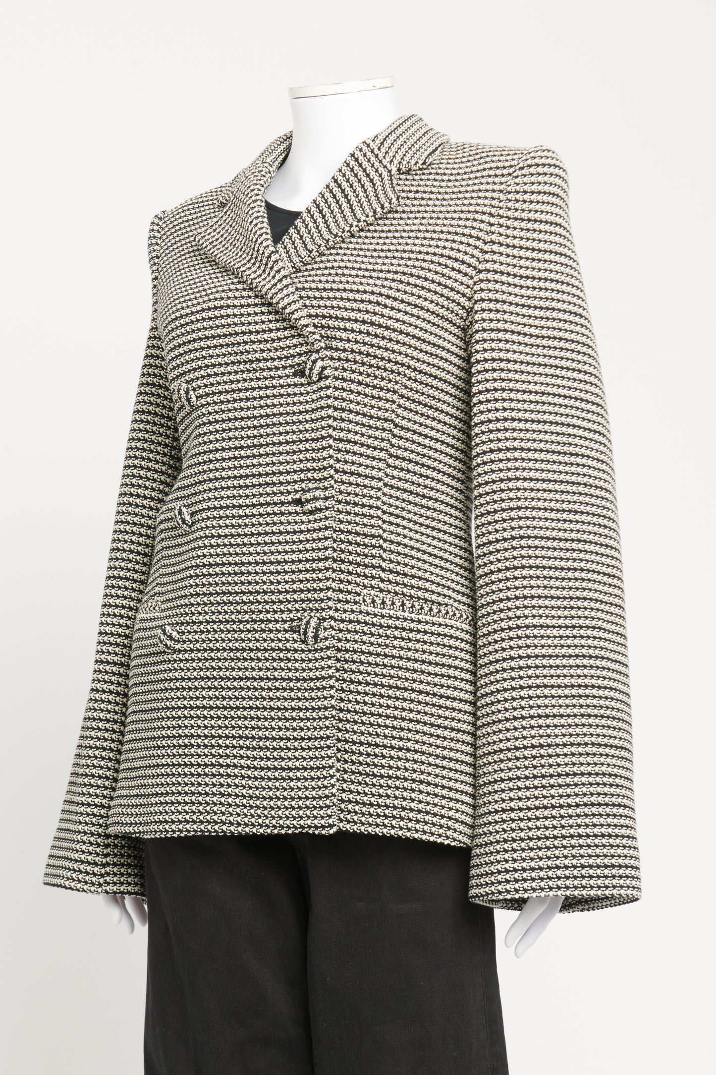 Black And White Preowned Knitted Oversize Blazer