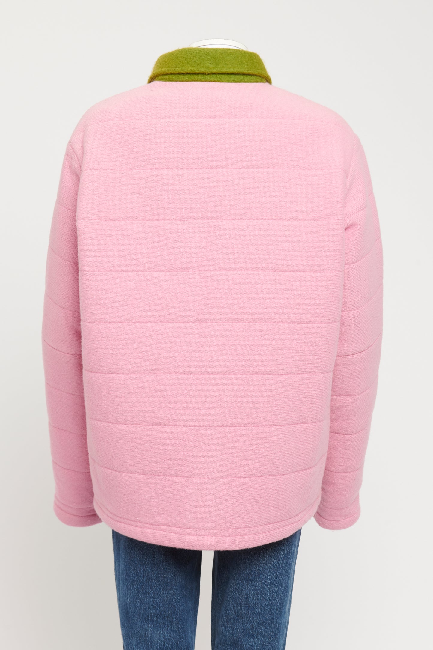 Pink Wool Blend Preowned Jacket With Green Collar
