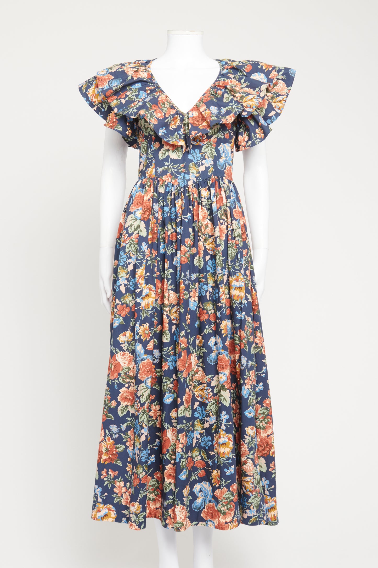 Blue Preowned Maxi Dress With Floral Print