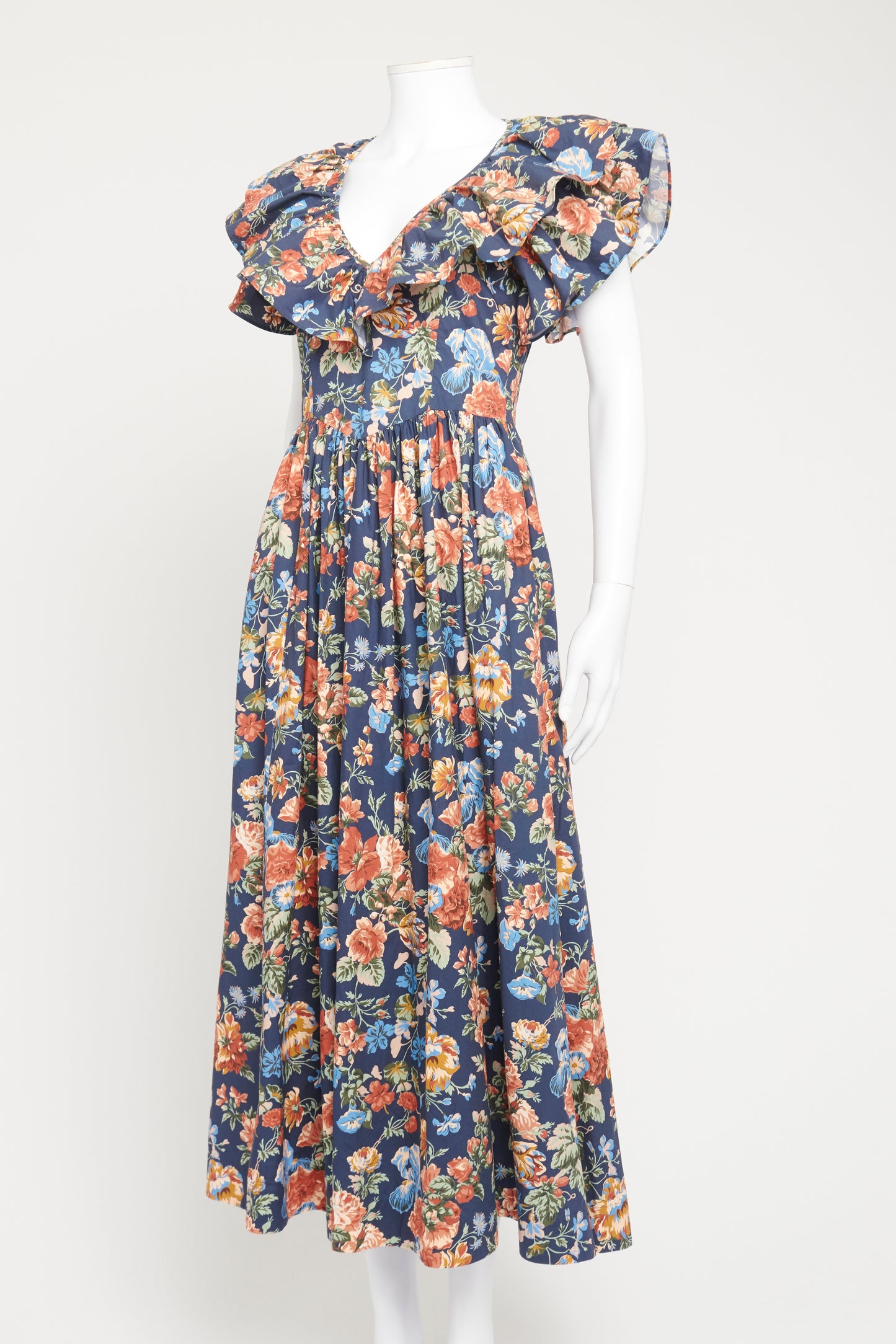 Blue Preowned Maxi Dress With Floral Print