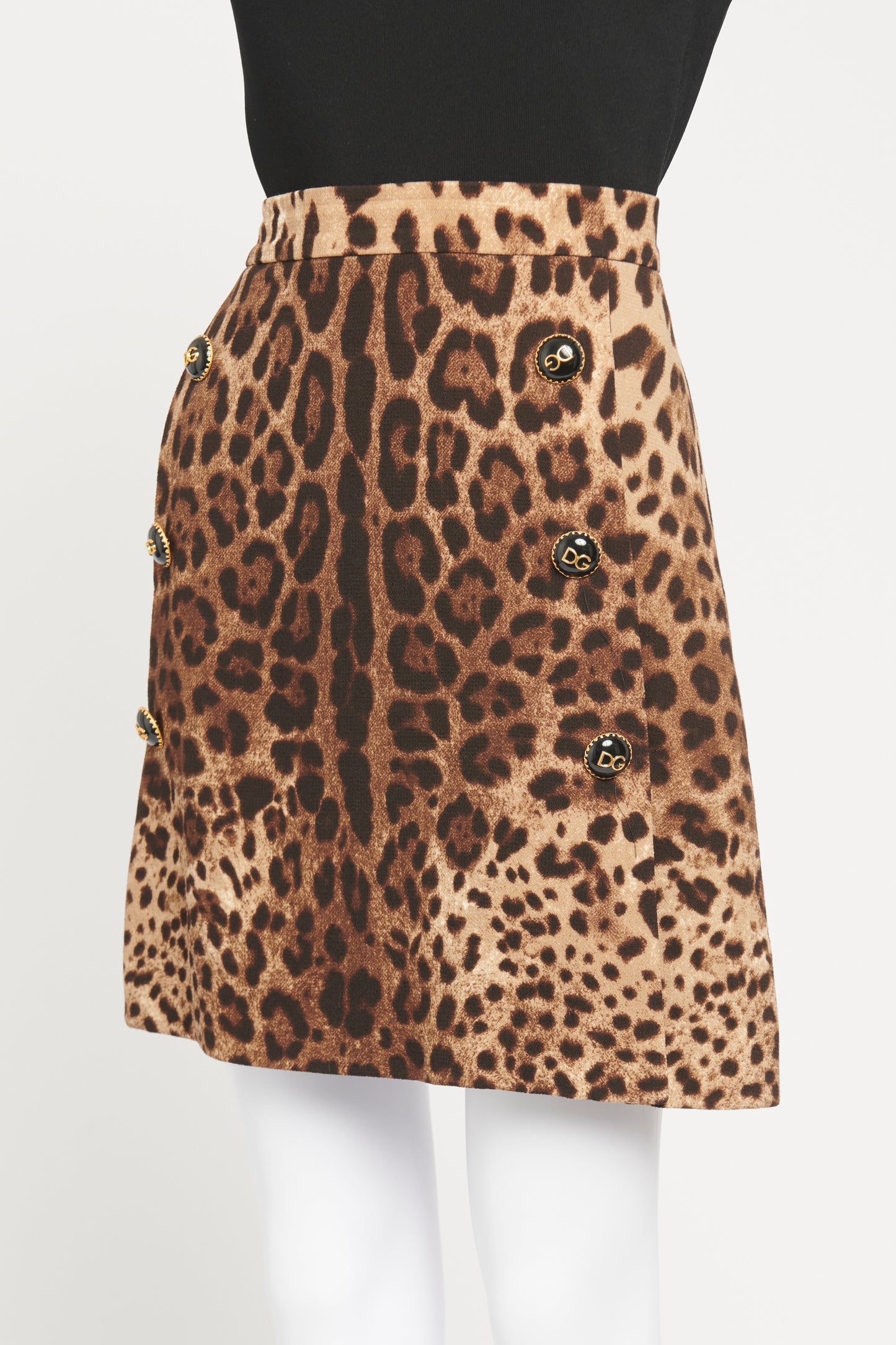 Leopard Print Wool Preowned Mini Skirt