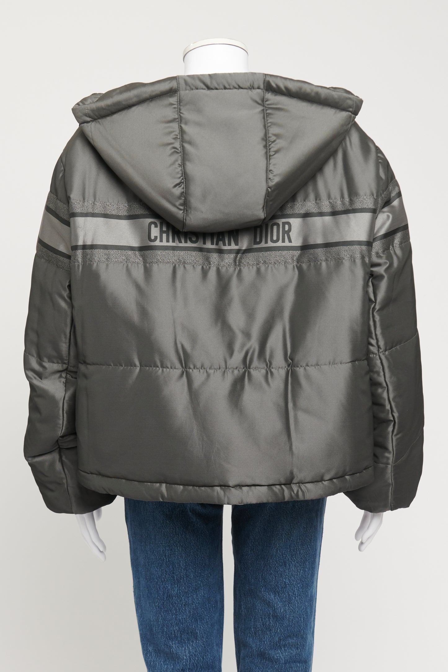 Grey Preowned Reversible Cropped Down Jacket