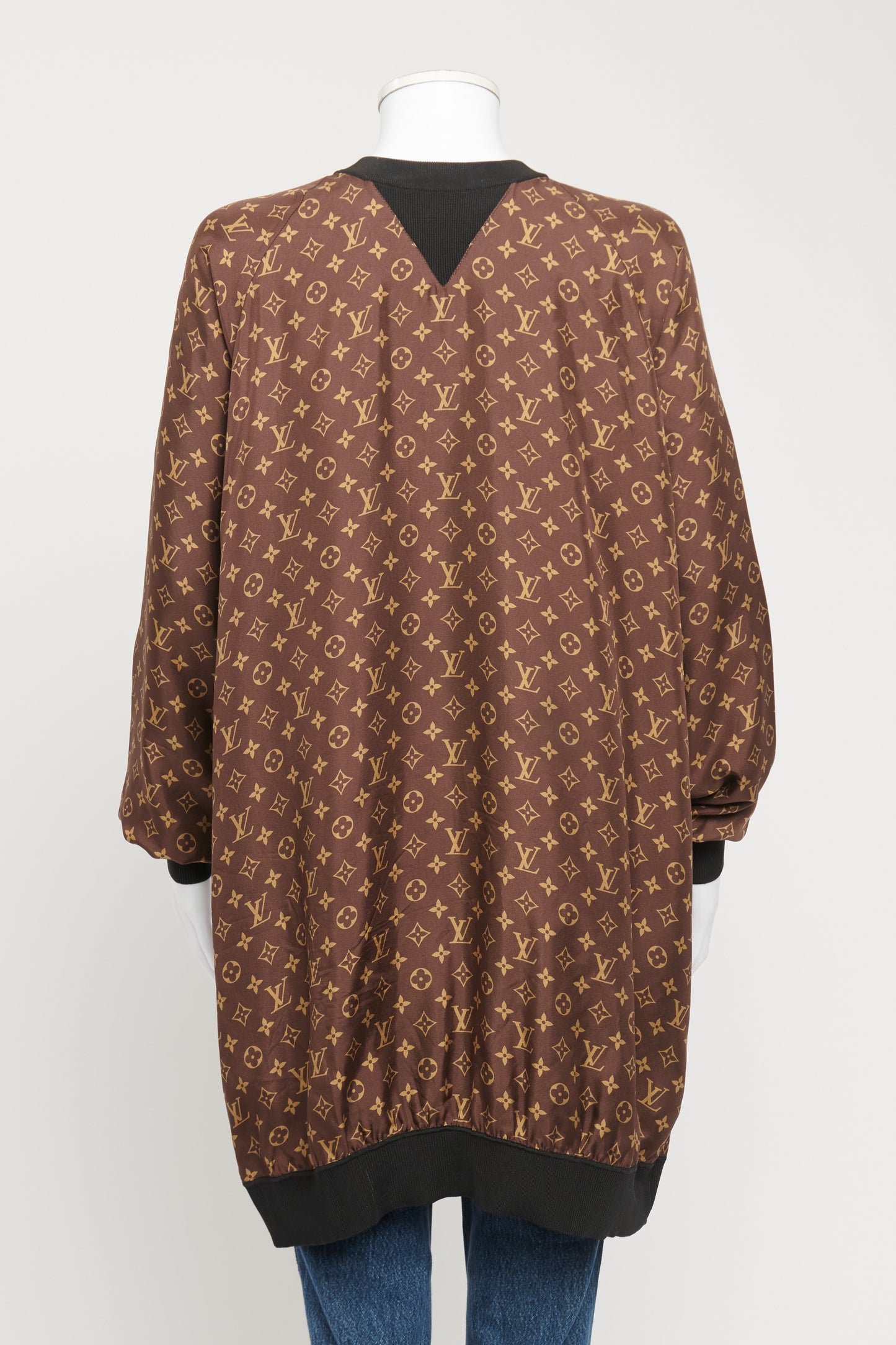Brown Silk Preowned Monogram Print Sweater Dress