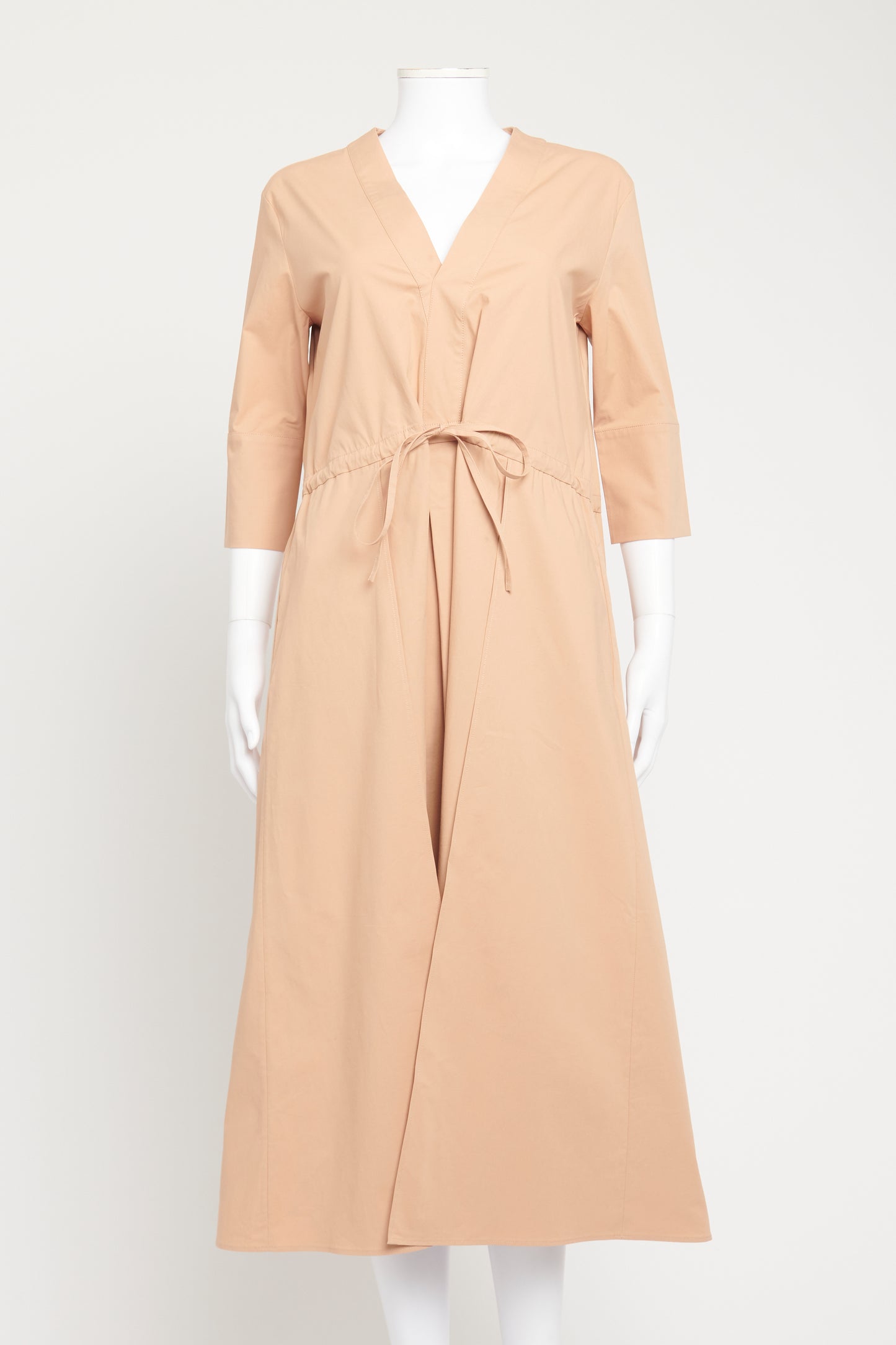 Nude Cotton V-Neck Preowned Midi Dress