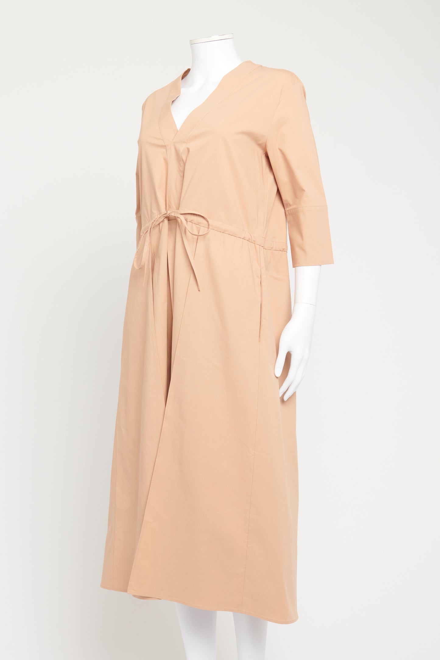 Nude Cotton V-Neck Preowned Midi Dress