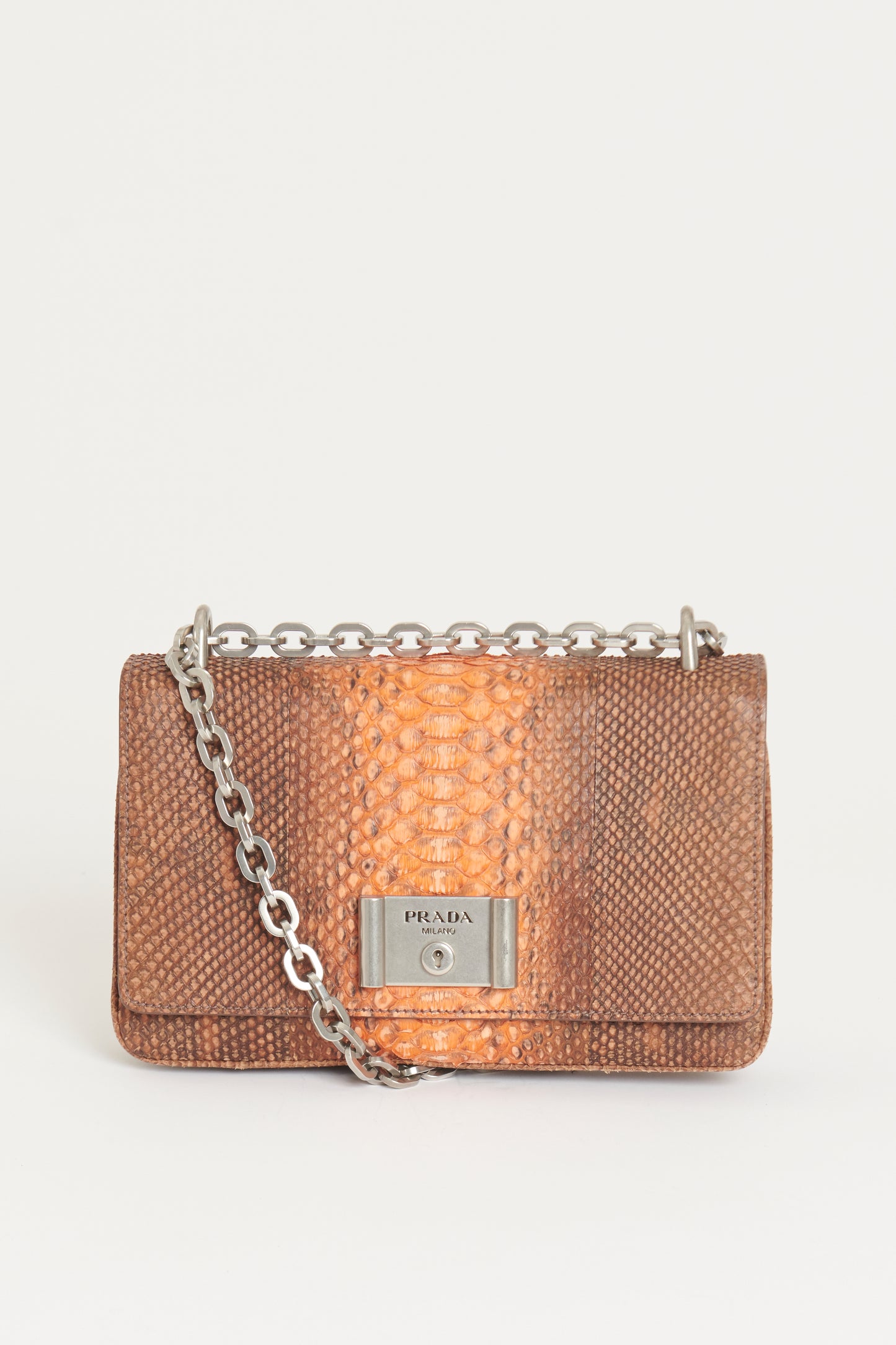 Brown/Coral Python Preowned Chain Shoulder Bag