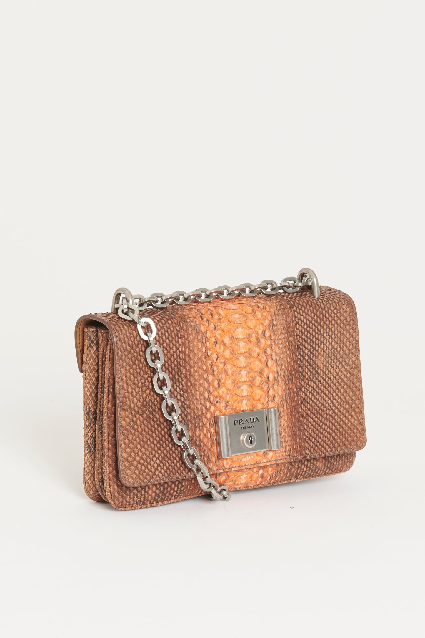 Brown/Coral Python Preowned Chain Shoulder Bag