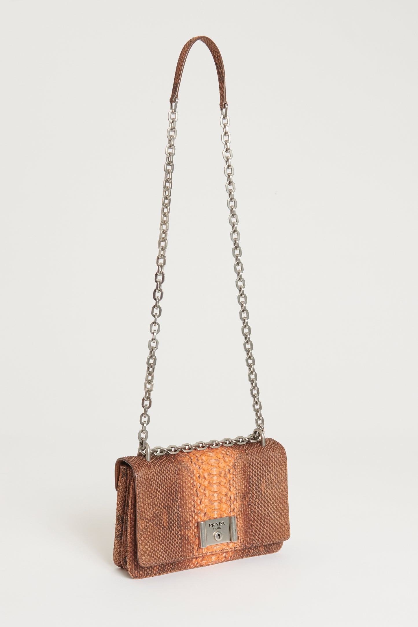 Brown/Coral Python Preowned Chain Shoulder Bag