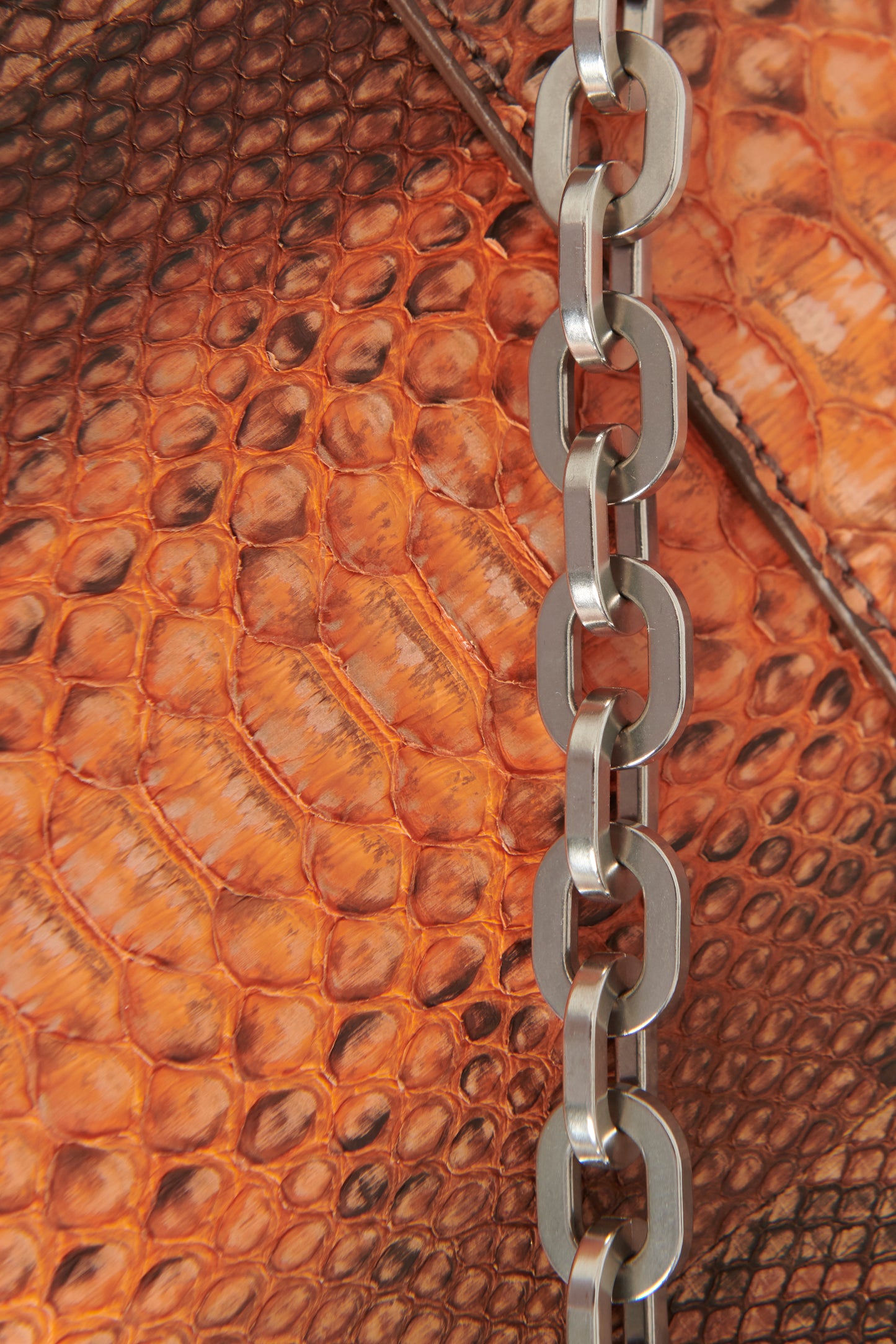 Brown/Coral Python Preowned Chain Shoulder Bag
