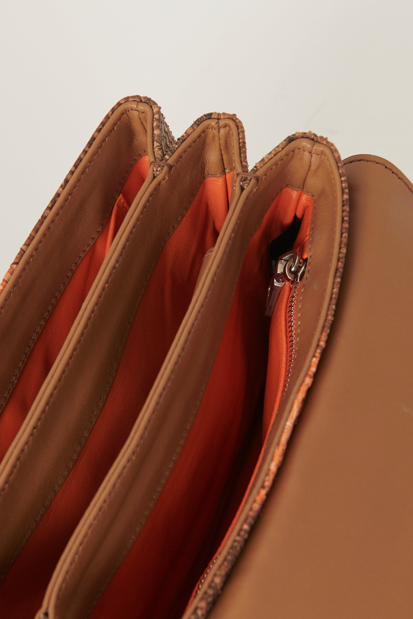 Brown/Coral Python Preowned Chain Shoulder Bag