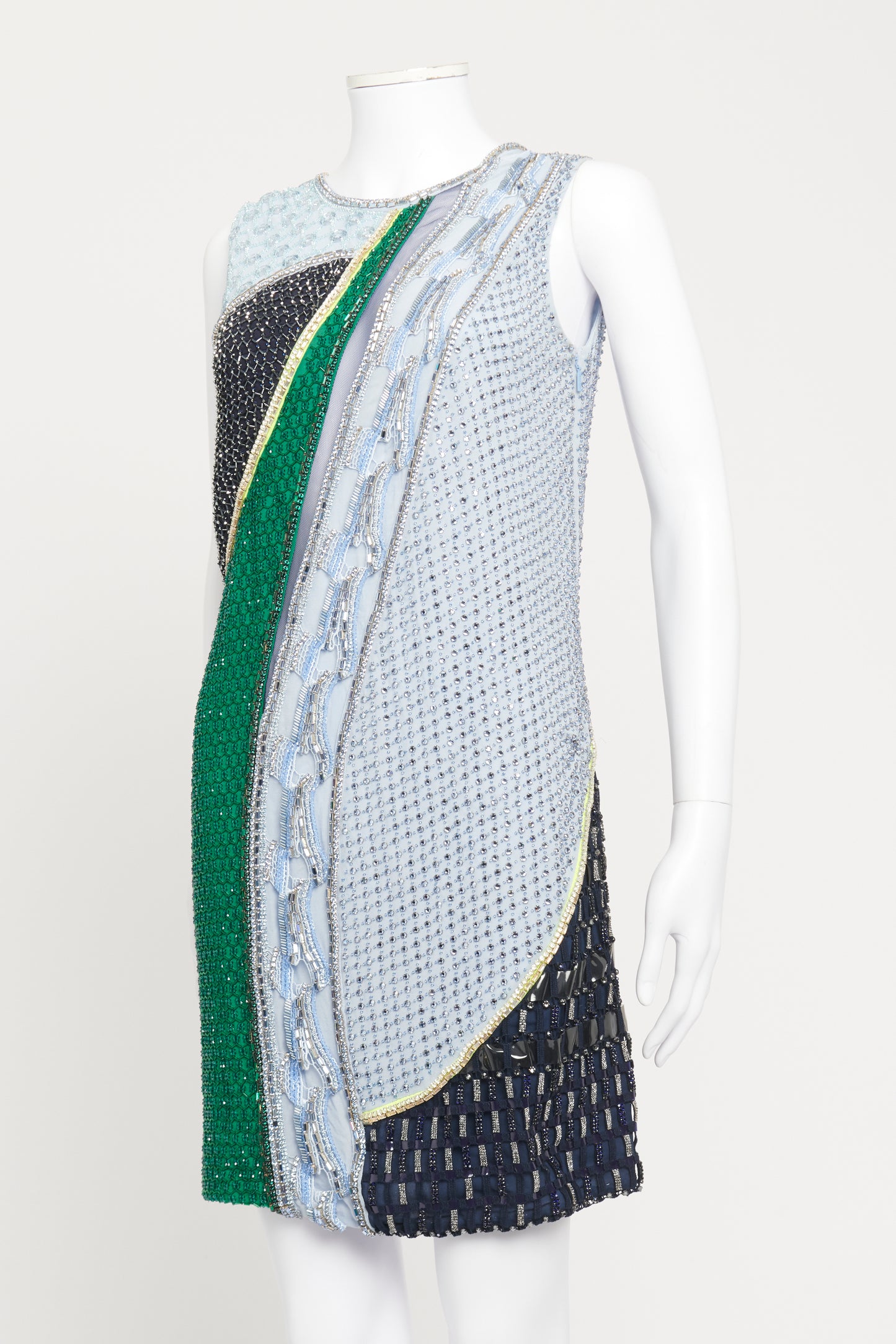 FW17 Blue & Green Silk Preowned Embellished Dress