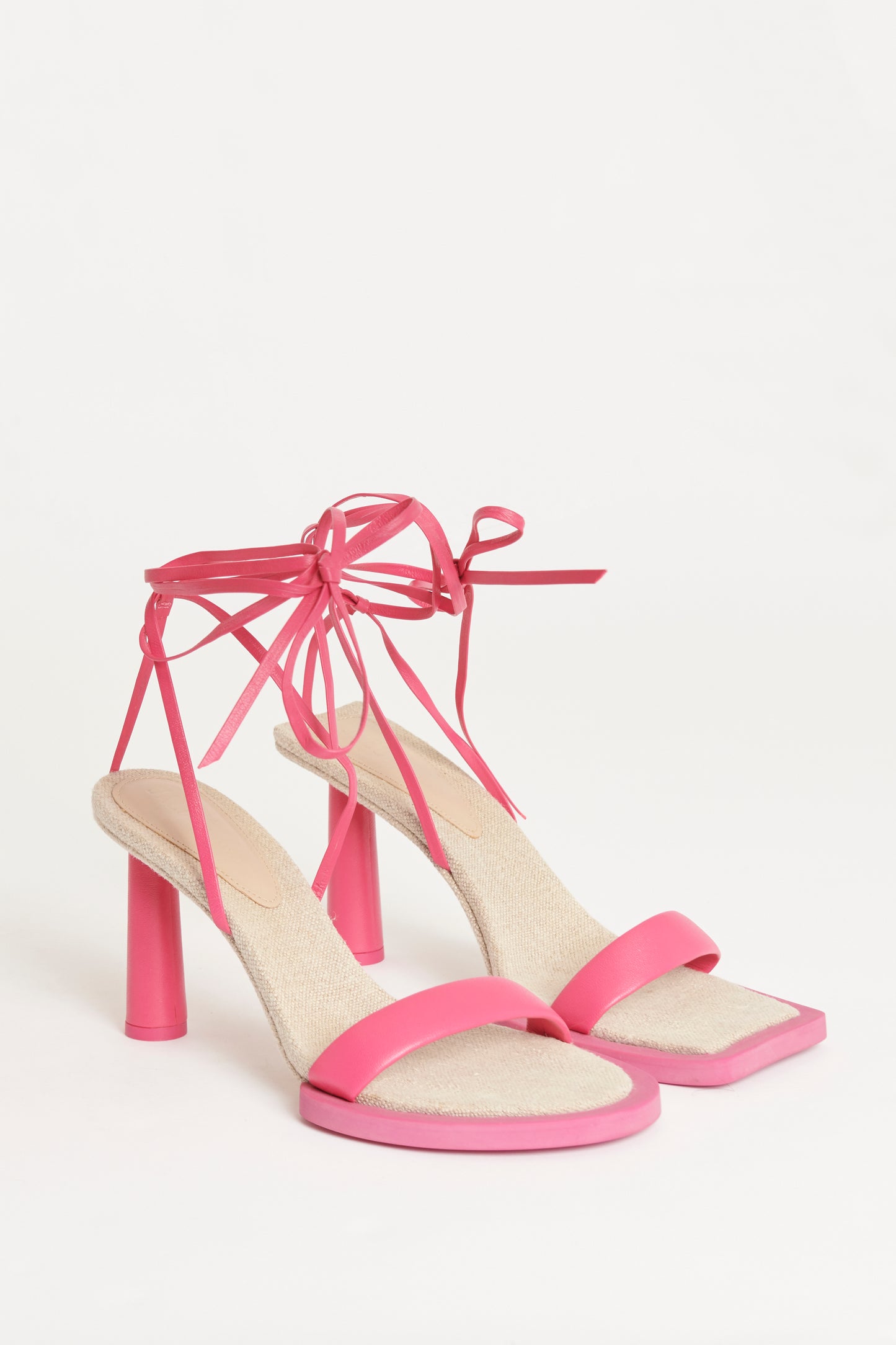 Pink & Beige Leather Preowned Les Carre Rond Sandals