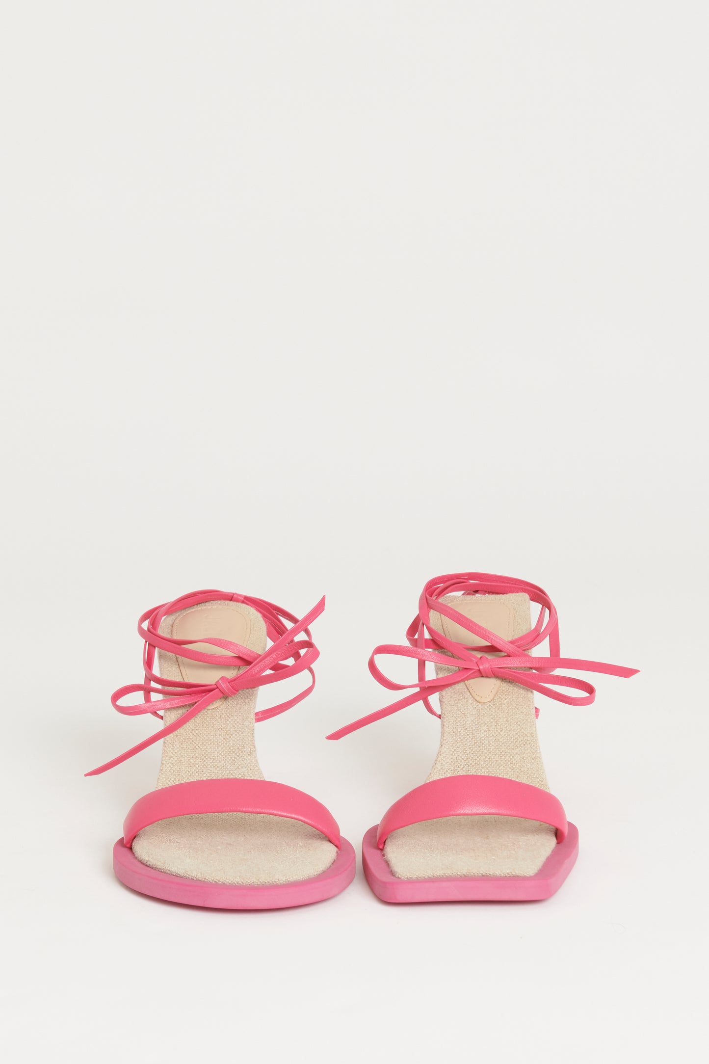 Pink & Beige Leather Preowned Les Carre Rond Sandals
