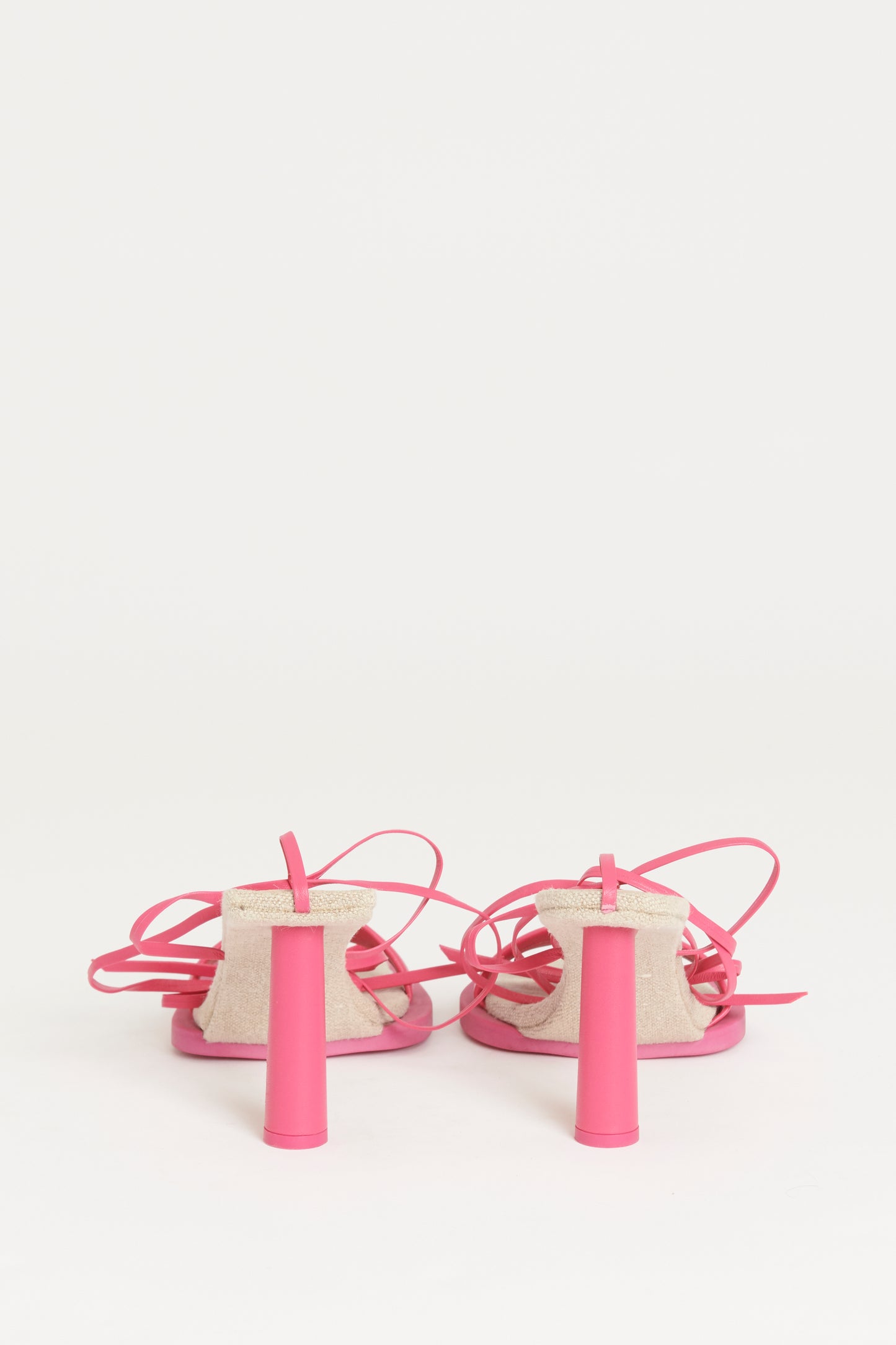 Pink & Beige Leather Preowned Les Carre Rond Sandals