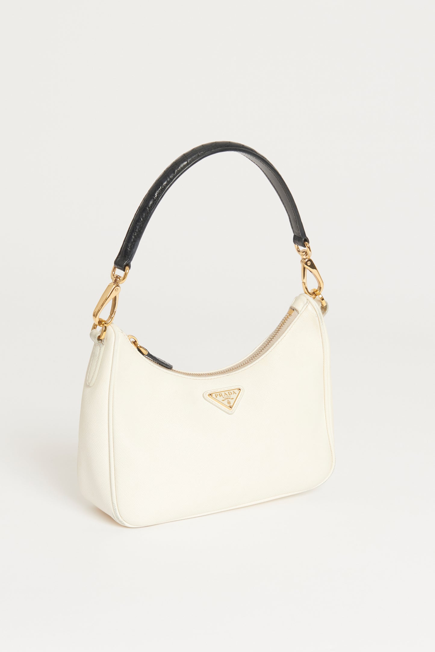 Cream Saffiano Leather Preowned Mini Hobo Bag