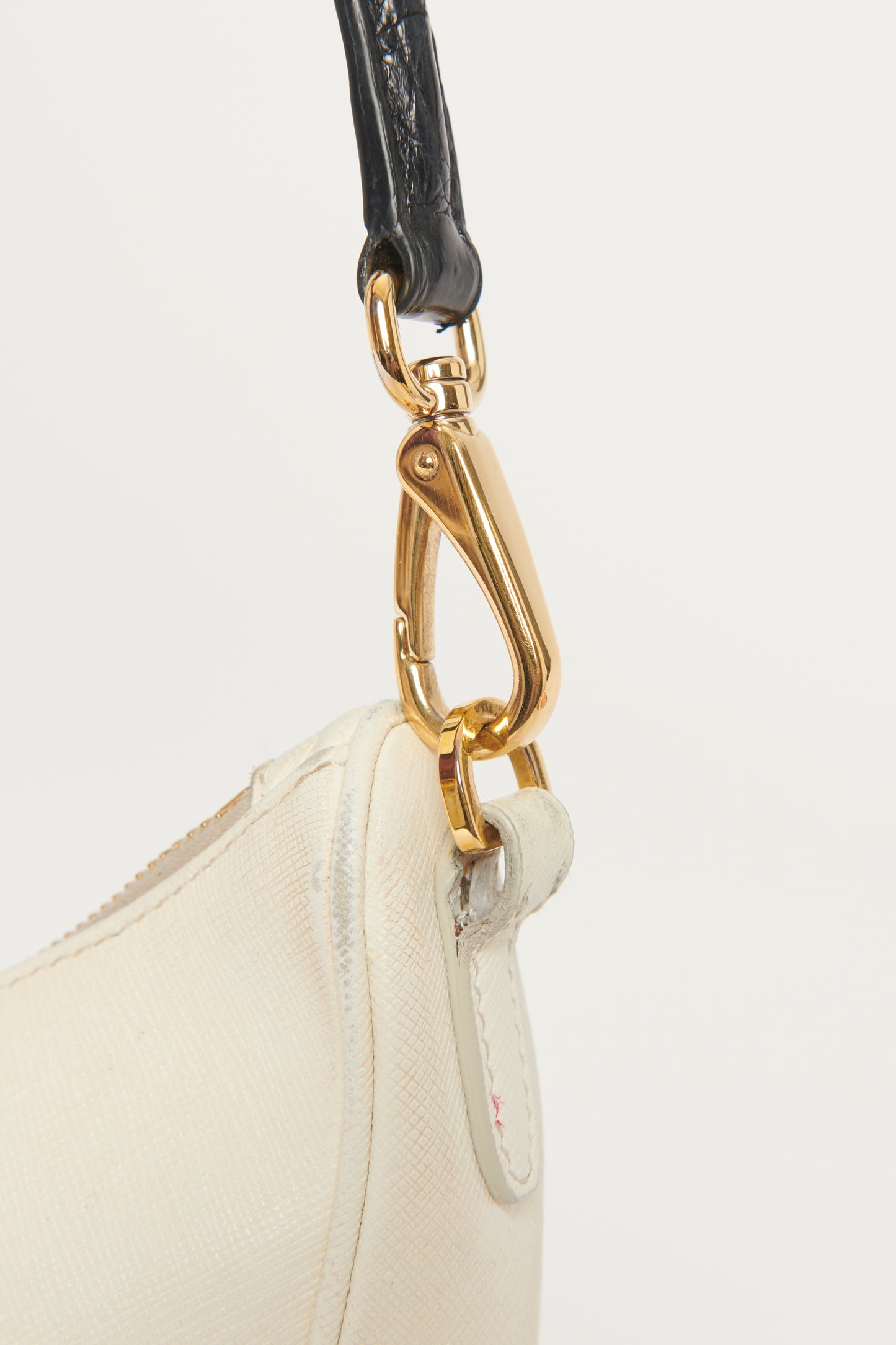 Cream Saffiano Leather Preowned Mini Hobo Bag