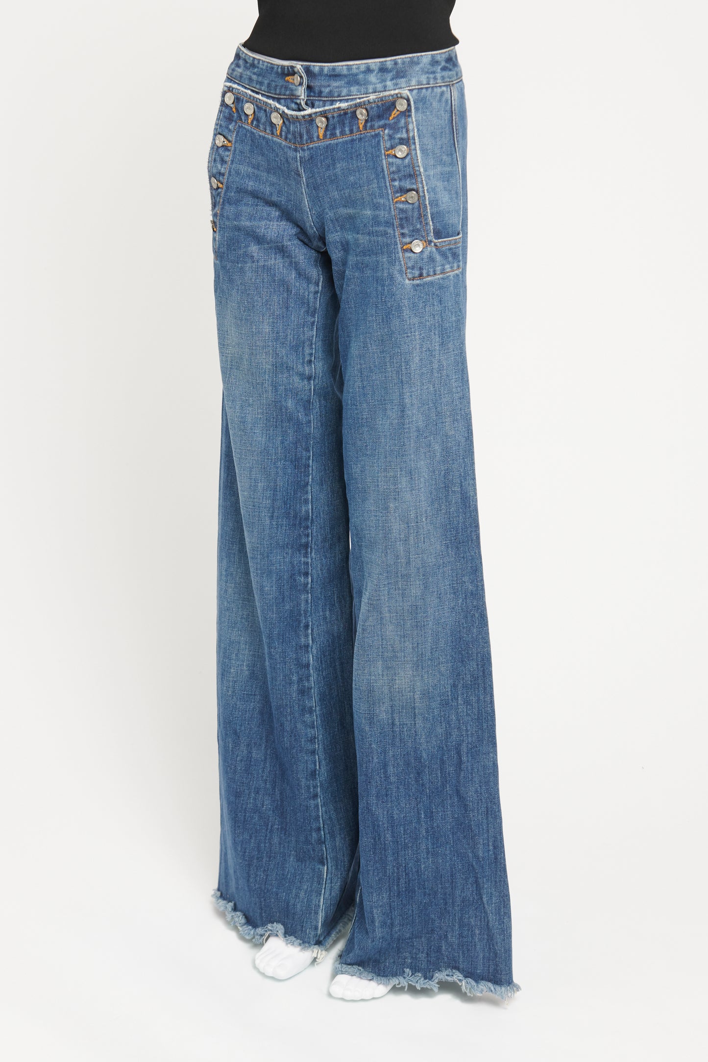 Blue Denim Horizontal Button Preowned Jeans