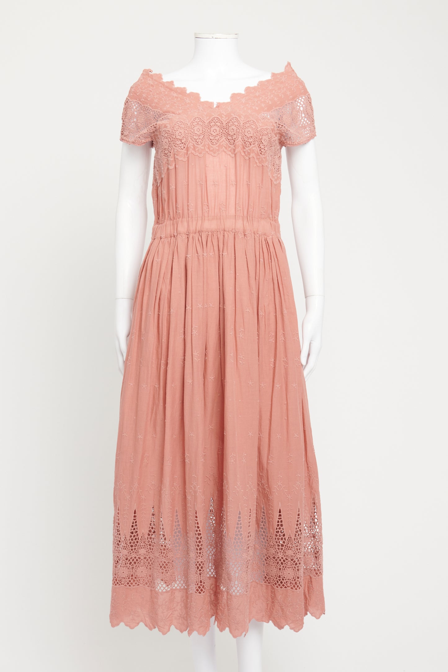 Dusty Pink Cotton Embroidered Maxi Dress