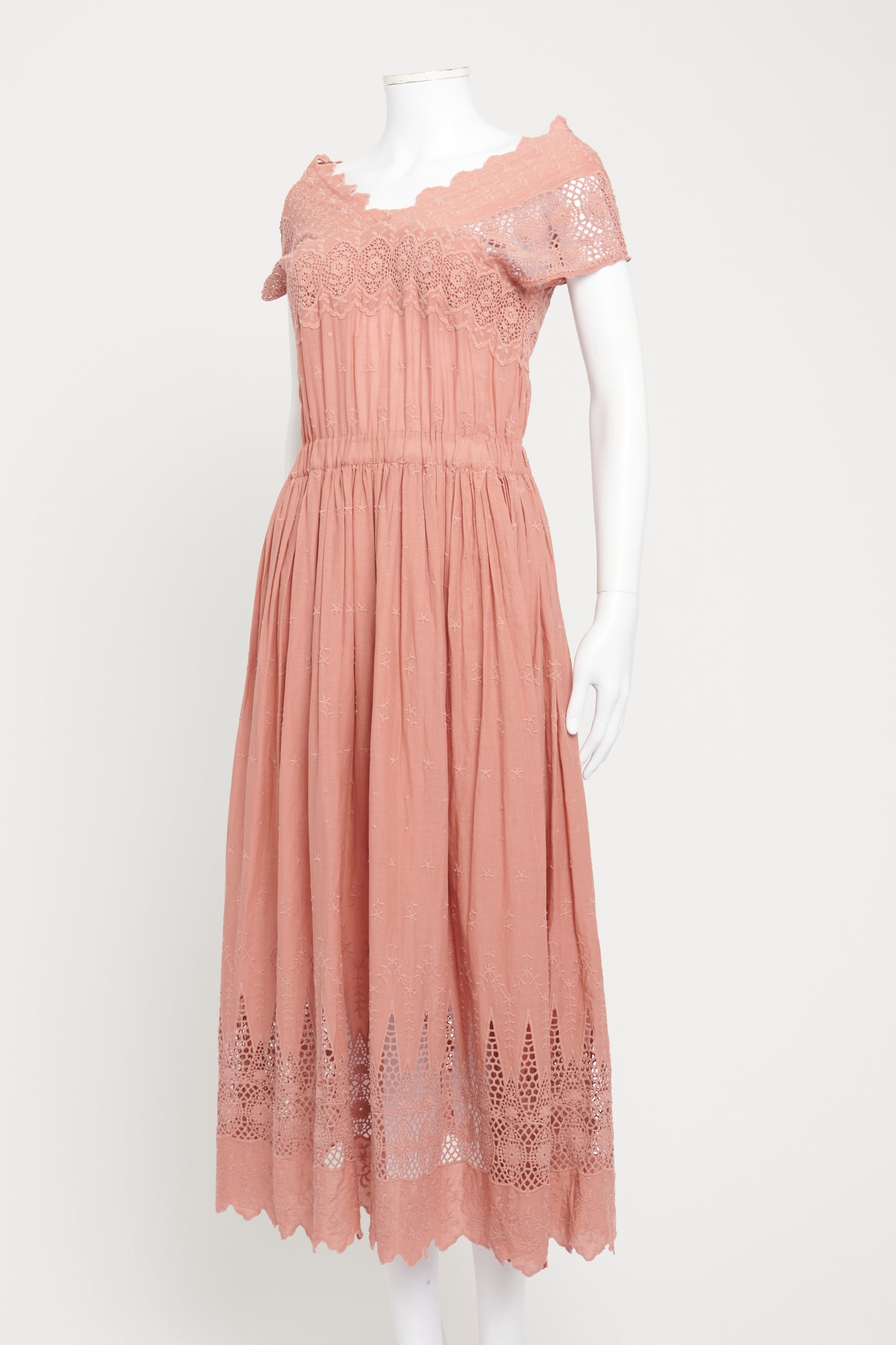 Dusty Pink Cotton Embroidered Maxi Dress