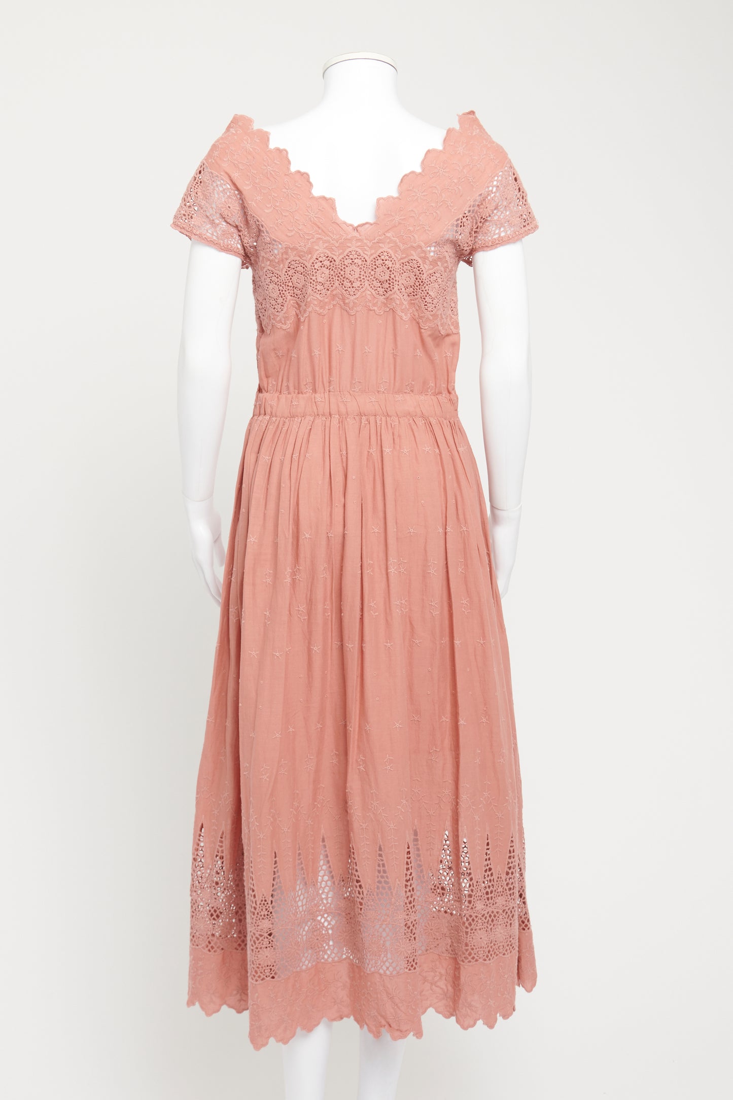 Dusty Pink Cotton Embroidered Maxi Dress