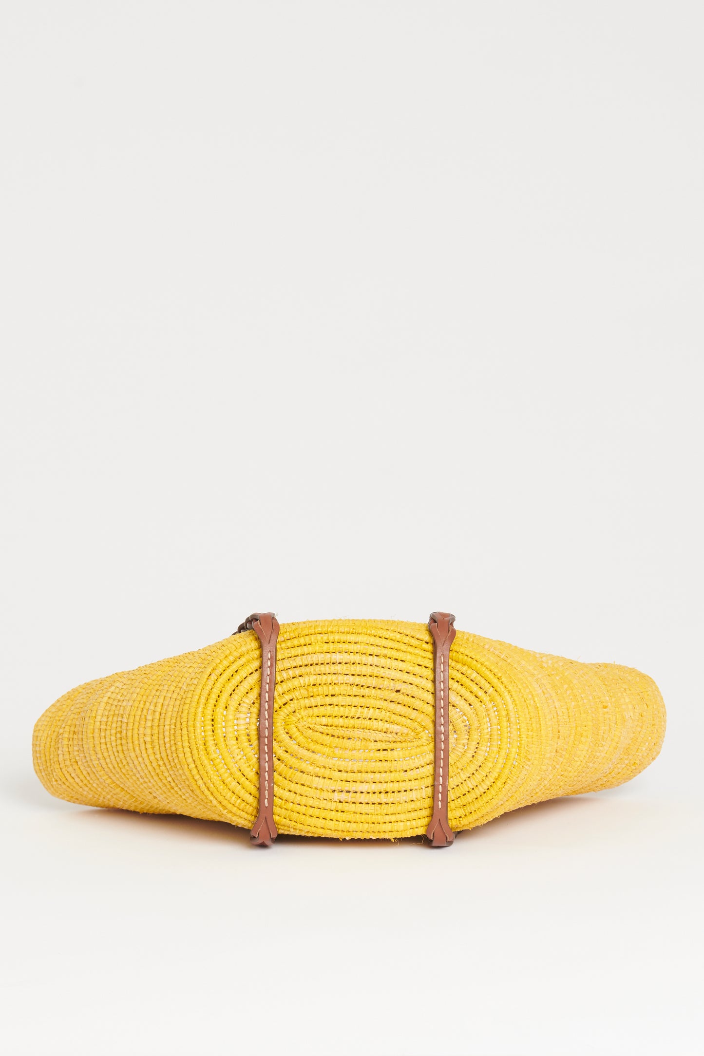 Yellow Straw & Leather Basket Tote