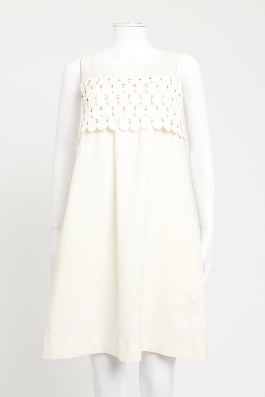 Cream Linen Preowned Embellished Shift Dress