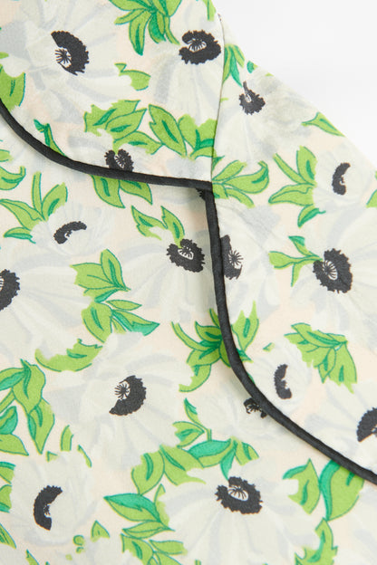 Floral Print Silk Preowned Loungewear Shirt & Shorts Set