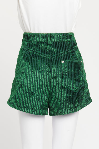 Green Velvet Silk Ribbed Preowned Shorts