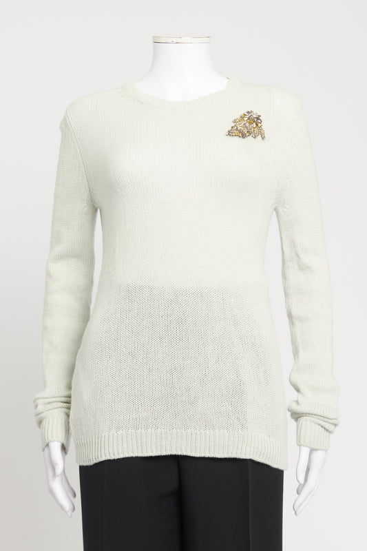 2016 Grey Cashmere Crystal Brooch Preowned Jumper
