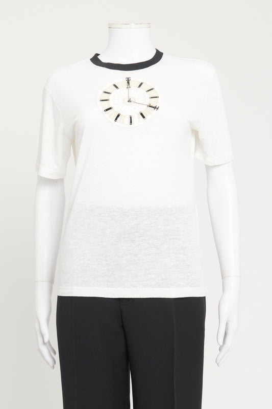 2020 Ivory Clock-Motif Preowned Chanel T-Shirt