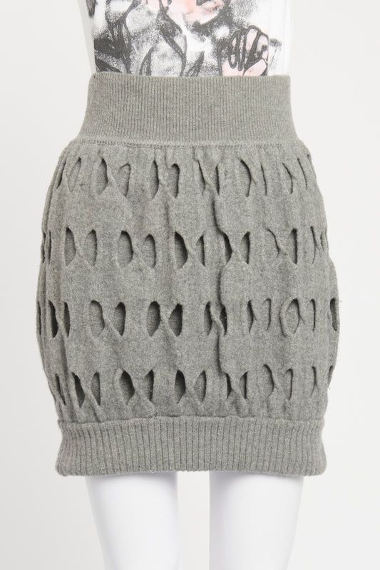 Grey Wool Perforated Bubble Preowned Mini Skirt