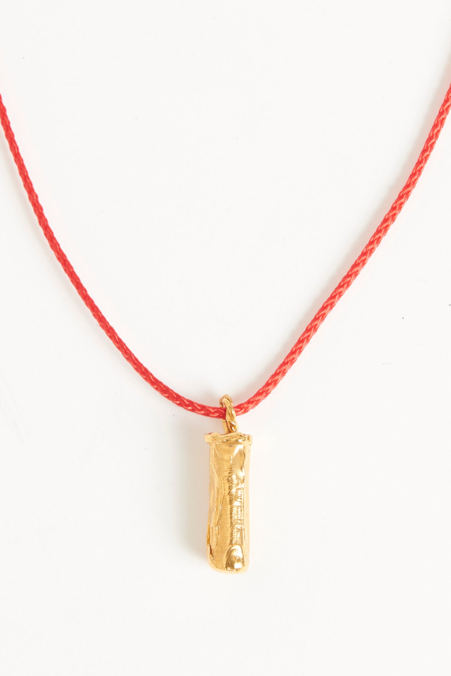 Red Woven 24kt Gold Plated Bronze Preowned Pendant Necklace