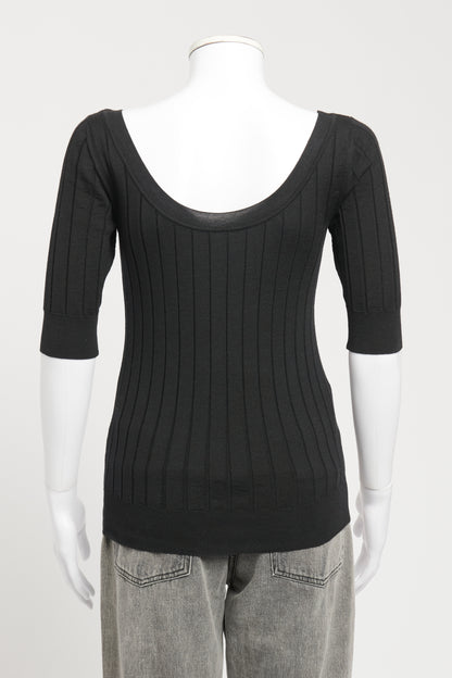 Black Scoop Neck Ribbed Preowned Top