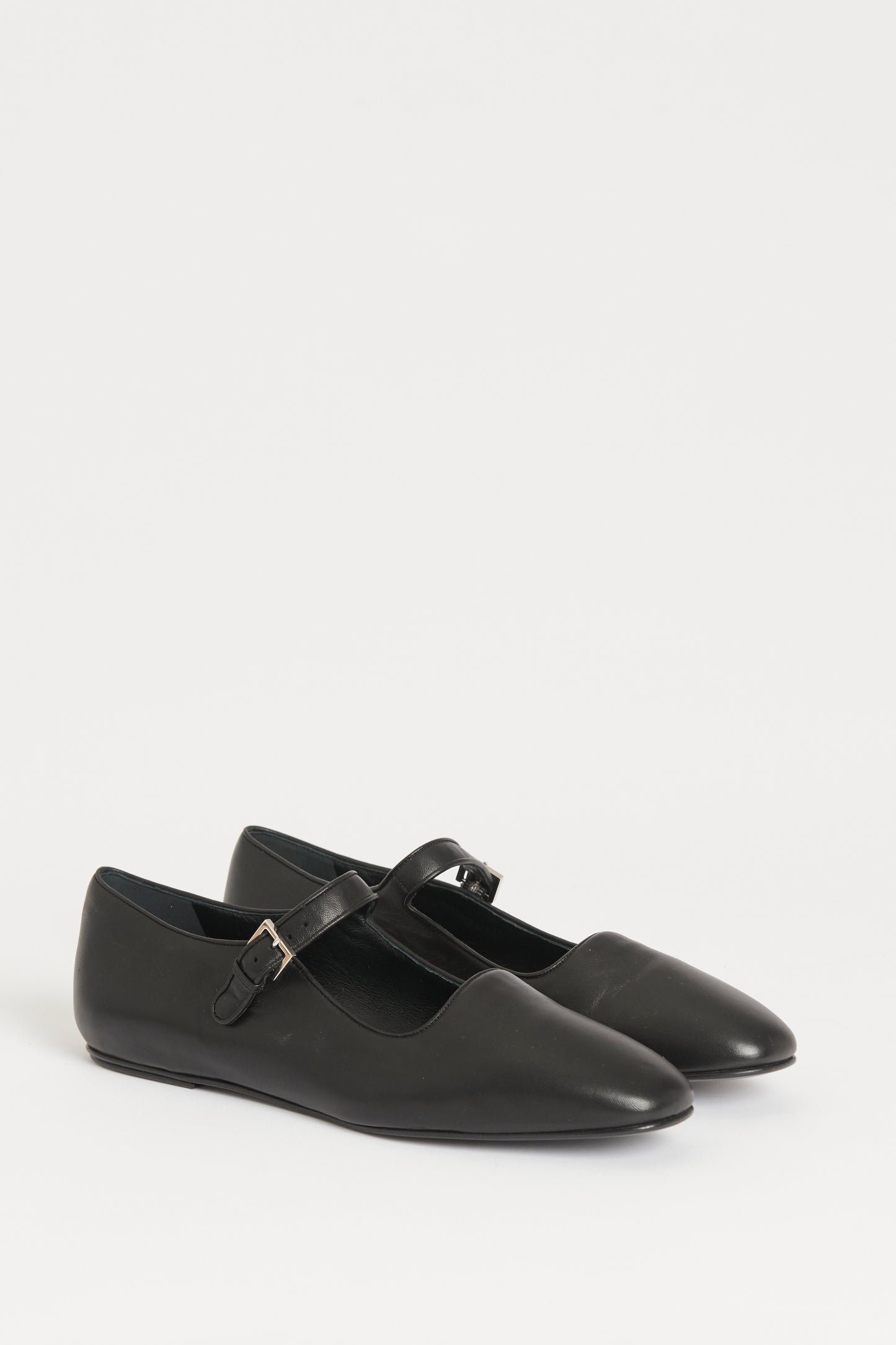 Black Leather Preowned Ava Ballet Flats